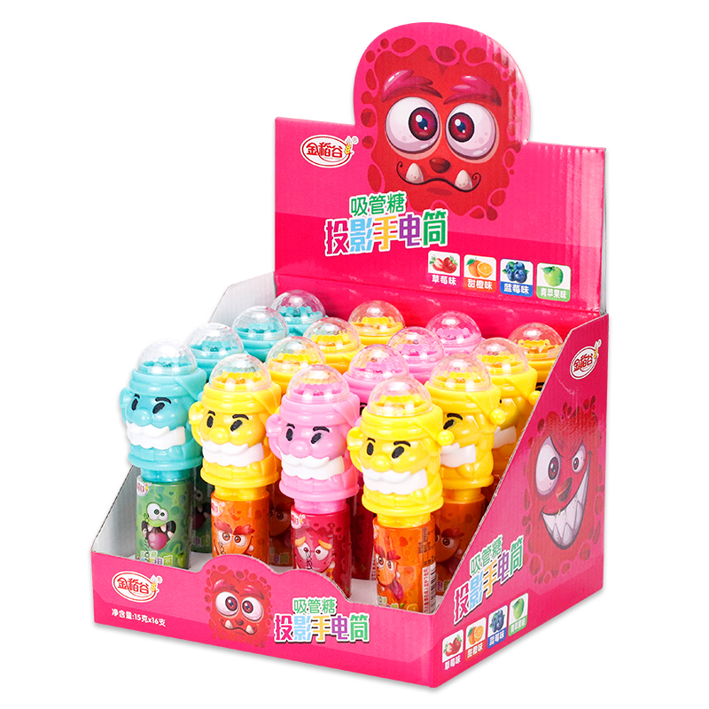 金稻谷15克投影手电筒玩具糖吸管糖卡通投影灯光玩具糖玩儿童零食